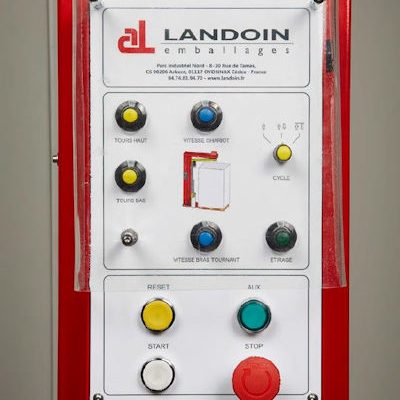 Machine à banderoler LADBOOM à bras tournant adaptable sur un transpalette électrique